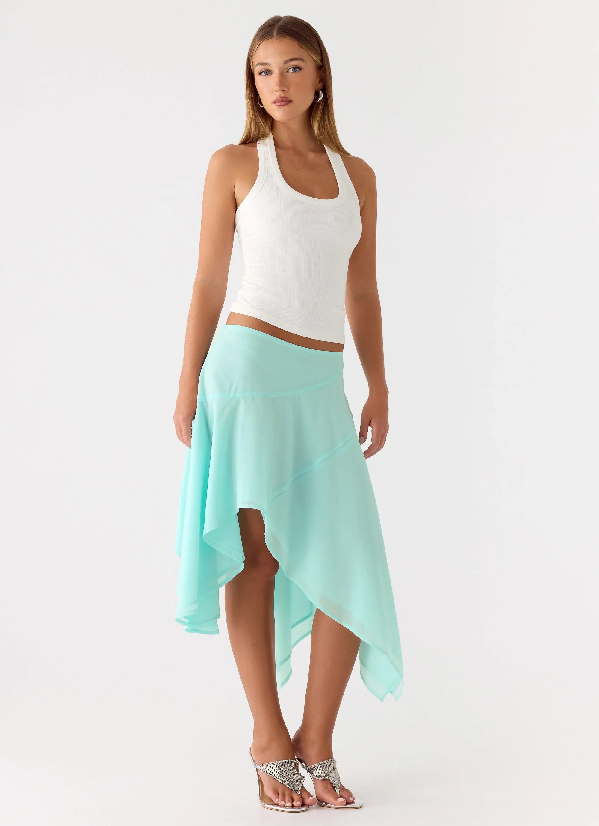 Kia Low Rise Asymmetrical Midi Skirt Aqua
