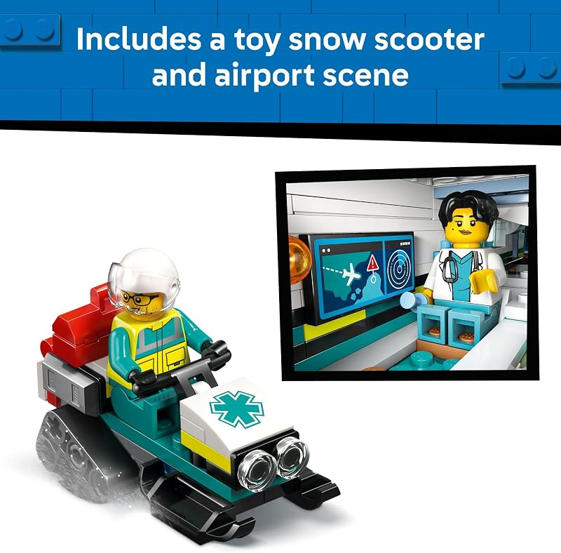 LEGO City Emergency Air Ambulance Airplane Building Toy for Kids Pretend Play Rescue Airplane Model for Boys Girls Ages 6 Building Blocks W Hero Minifigures Gift Idea for Birthdays 60465