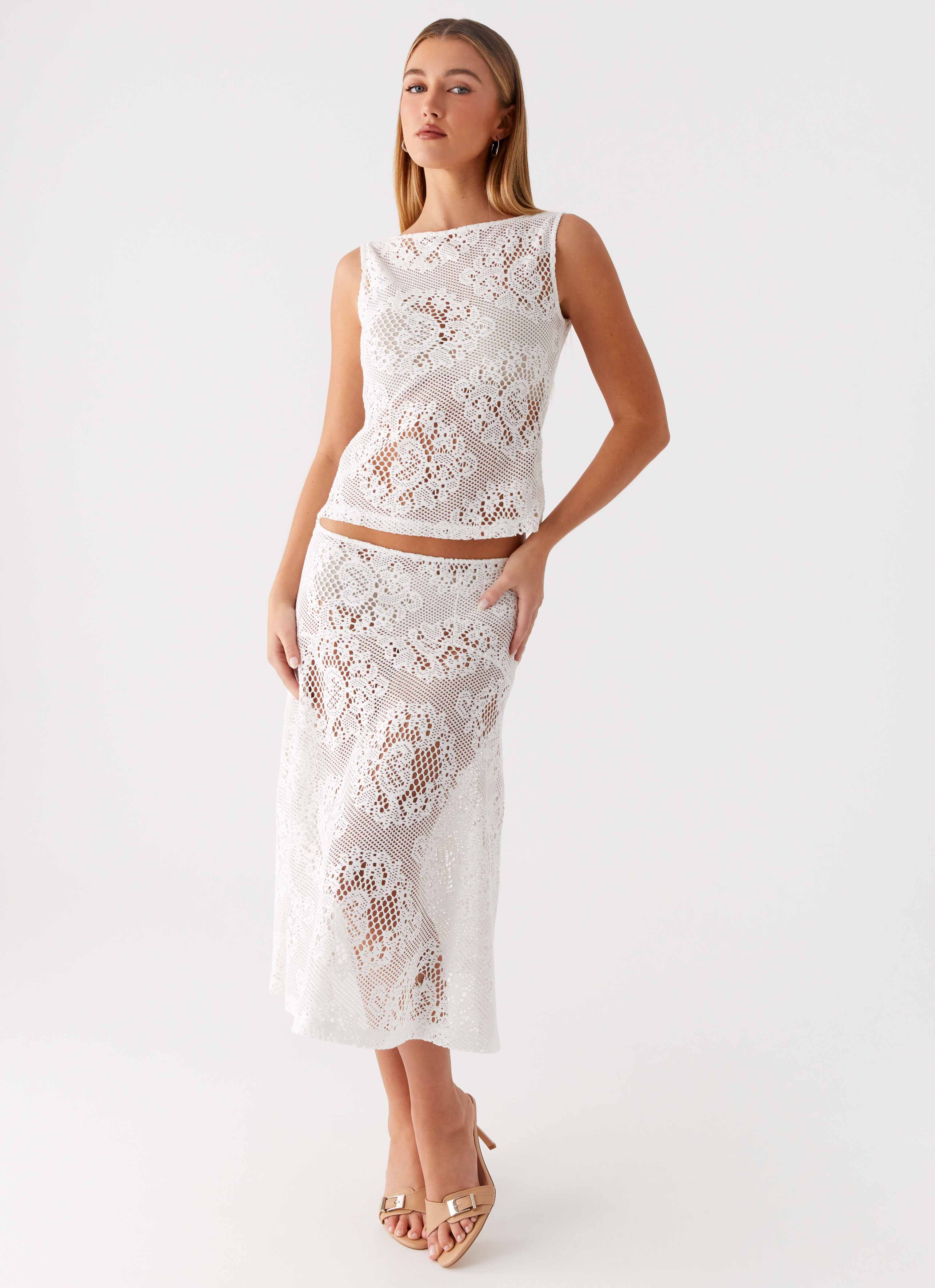 Virelle Lace Midi Skirt Ivory