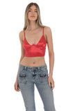 Satin V Neck Crop Top in Red