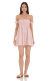 Striped Smocked Off Shoulder Dress in Pink