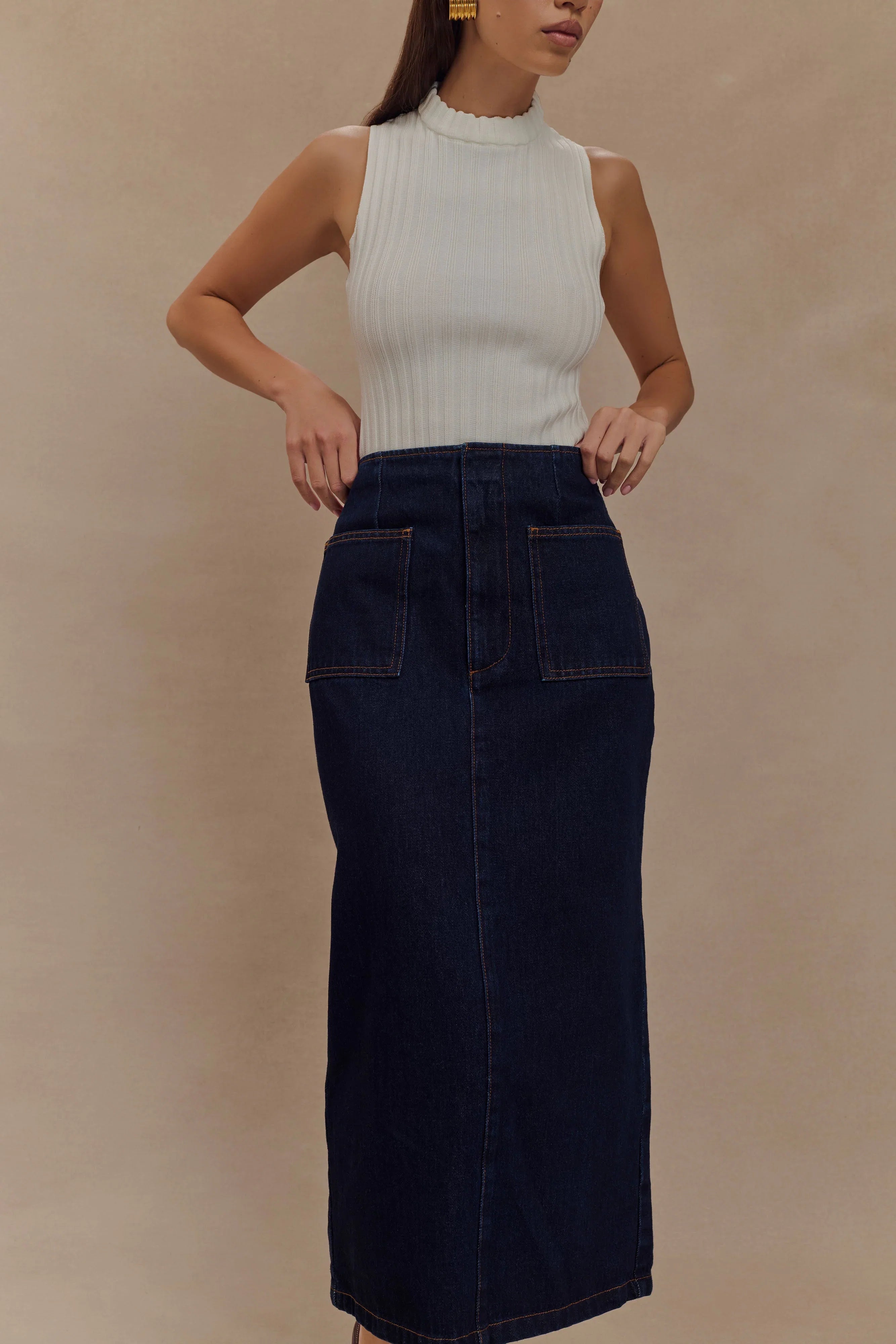 Fallon Denim Midi Skirt Indigo Blue