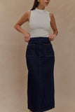 Fallon Denim Midi Skirt Indigo Blue