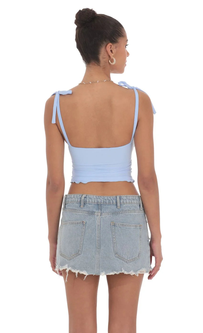 Shoulder Ties Twist Top in Blue