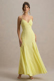 Massie Lemon Chiffon Strappy Maxi Dress With Volume Hem