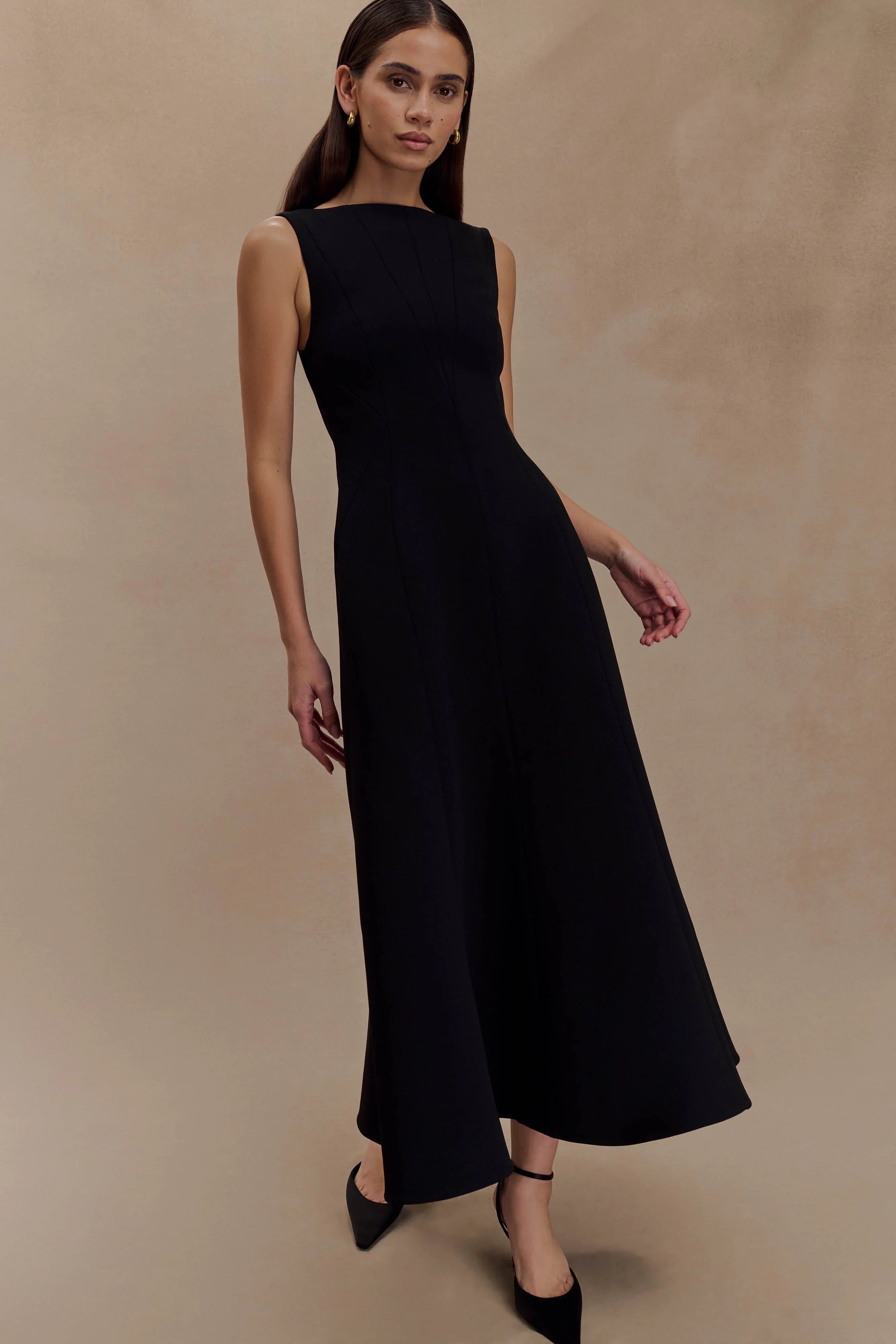 Callista Crepe A Line Midi Dress Black