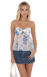 Floral Dotted Strapless Babydoll Top in White