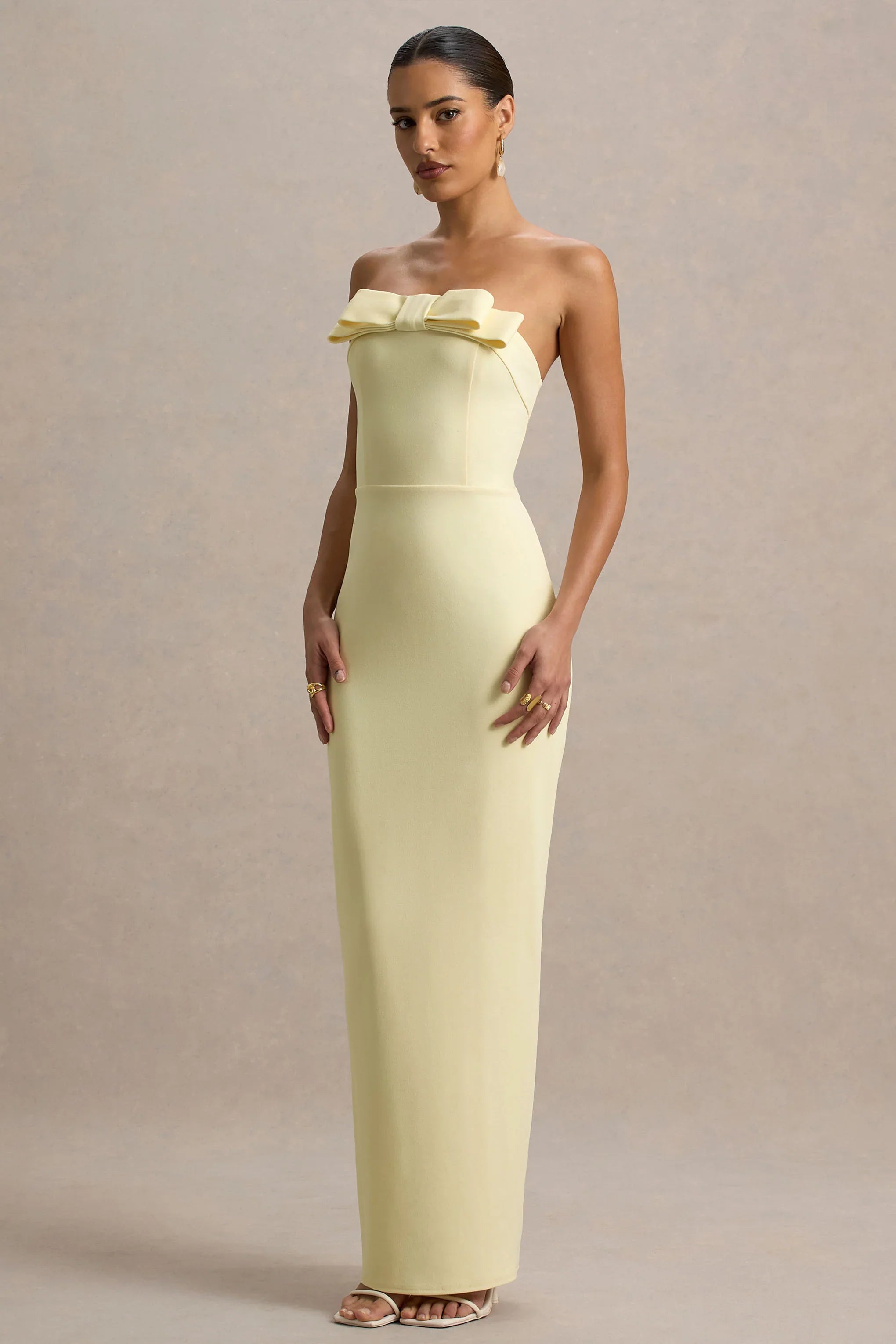 Hallie Lemon Bandeau Maxi Dress With Bow Detail