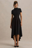 Bellona Black High Neck High Low Midi Dress