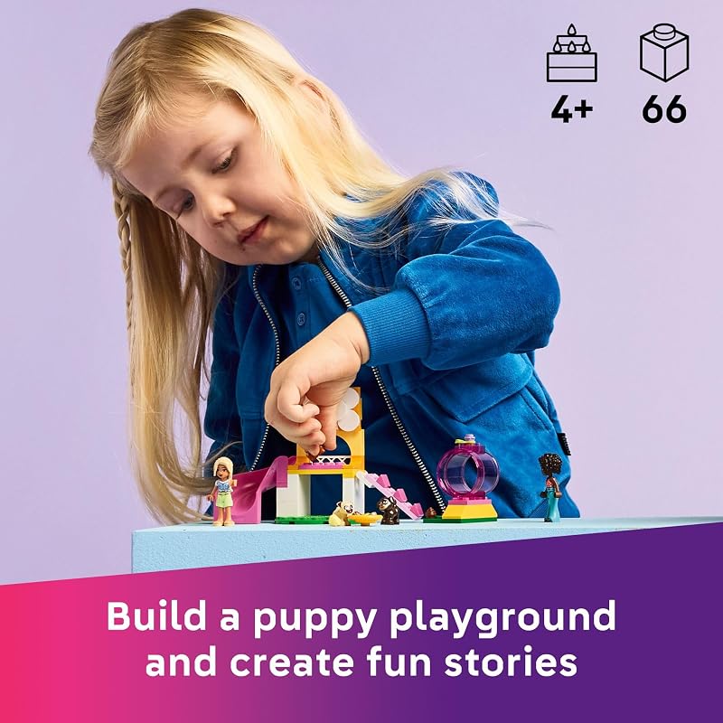 LEGO Friends Puppy Playground Pretend Play Building Toy Creative Storytelling Playset for Girls Boys Ages 4 Includes 3 Dog Toys 2 Minidolls Gift Idea for Birthdays Pet Lovers 42665