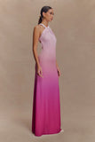 Marlee Asymmetrical Slinky Maxi Dress Ombre Pink