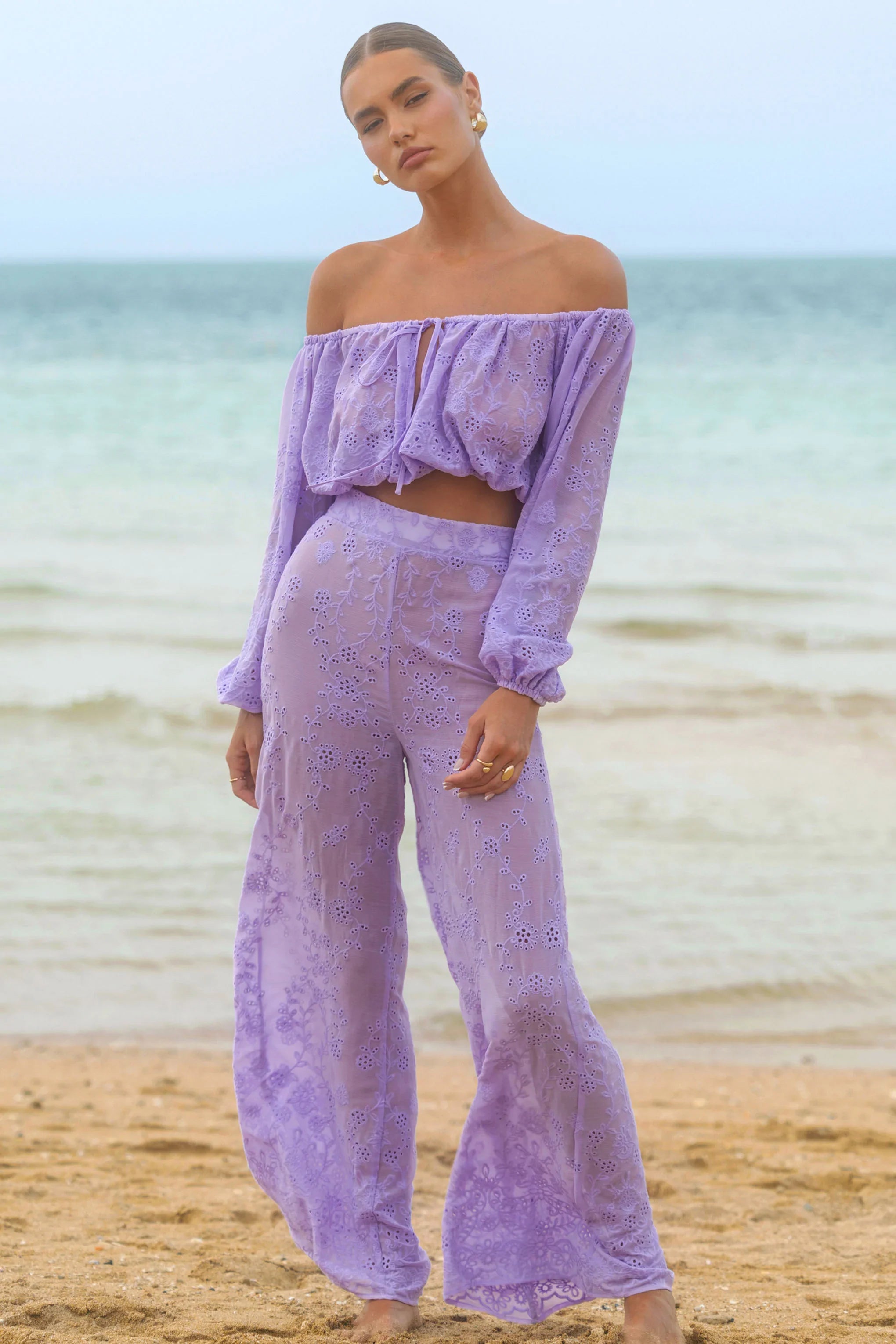 Fantini Lilac Broidery Wide Leg Trousers