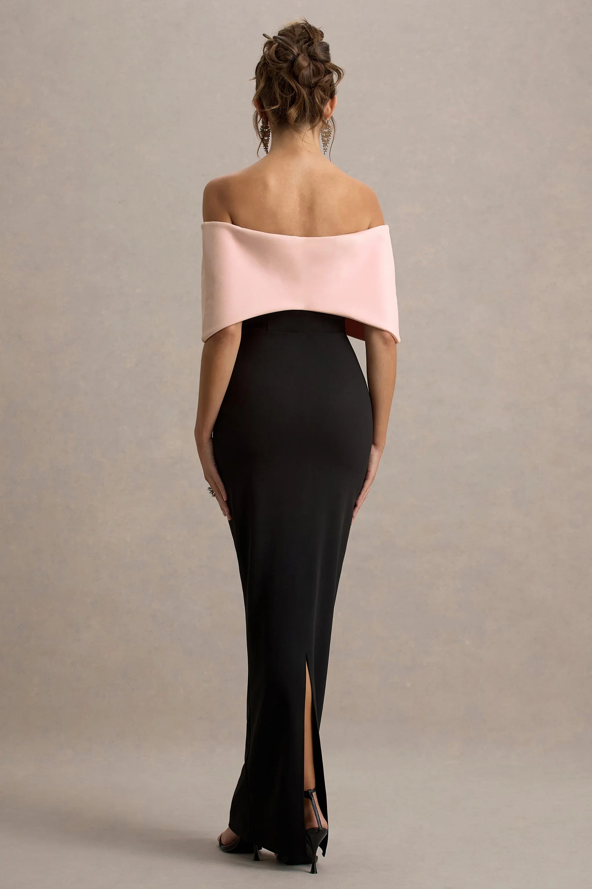 Cornelia Pink Black Strapless Maxi Dress With Oversized Bow