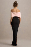 Cornelia Pink Black Strapless Maxi Dress With Oversized Bow