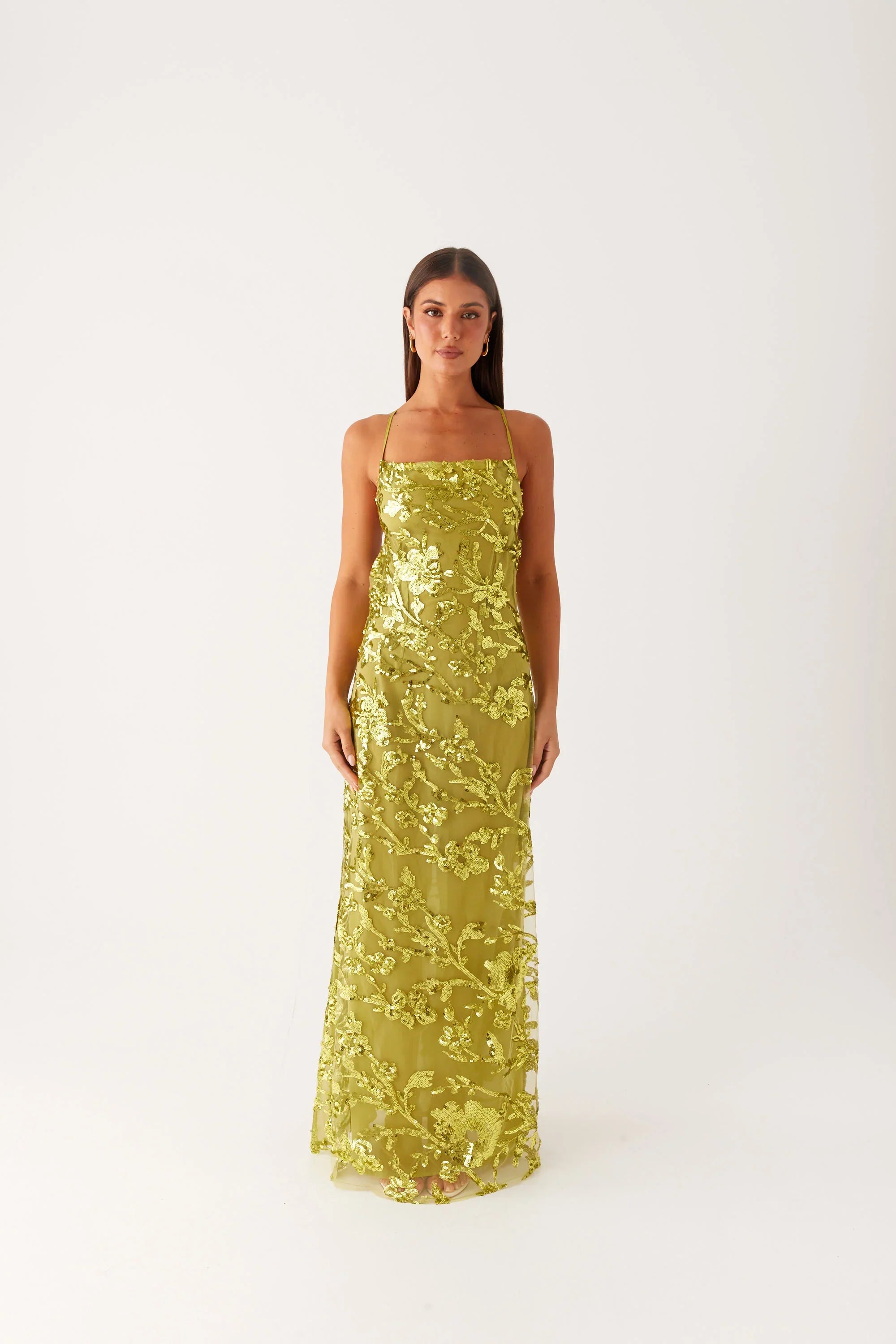 Havana Sequin Maxi Dress Lime