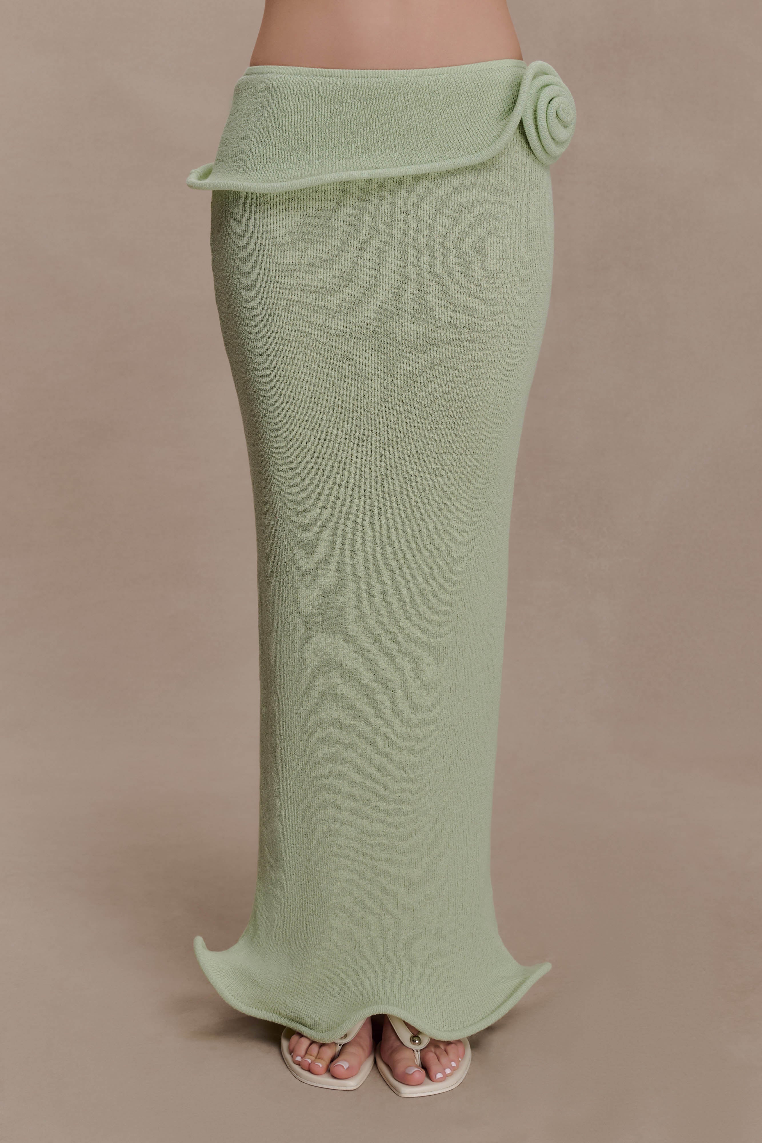 Samira Knit Wired Maxi Skirt Pastel Green