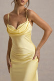 Eimear Lemon Satin Draped Sweetheart Maxi Dress