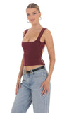 Scoop Neck Open Back Top in Burgundy