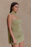 Mattea Slinky And Mesh Mini Dress With Scarf Sage