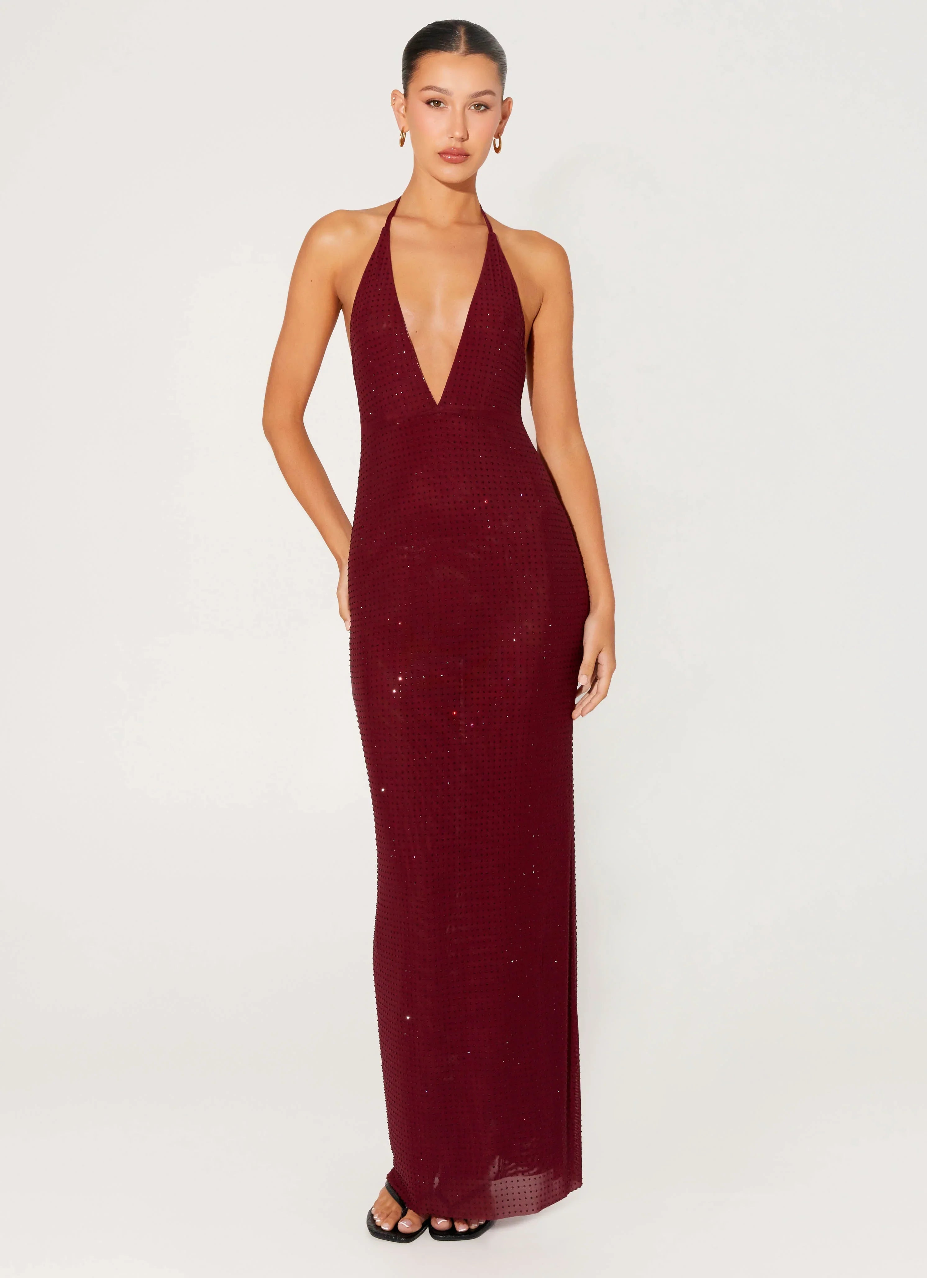 Keliese Beaded Maxi Dress Burgundy