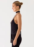 Quiero Backless Top Black Polkadot