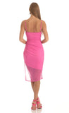 Mesh Bodycon Midi Dress in Hot Pink