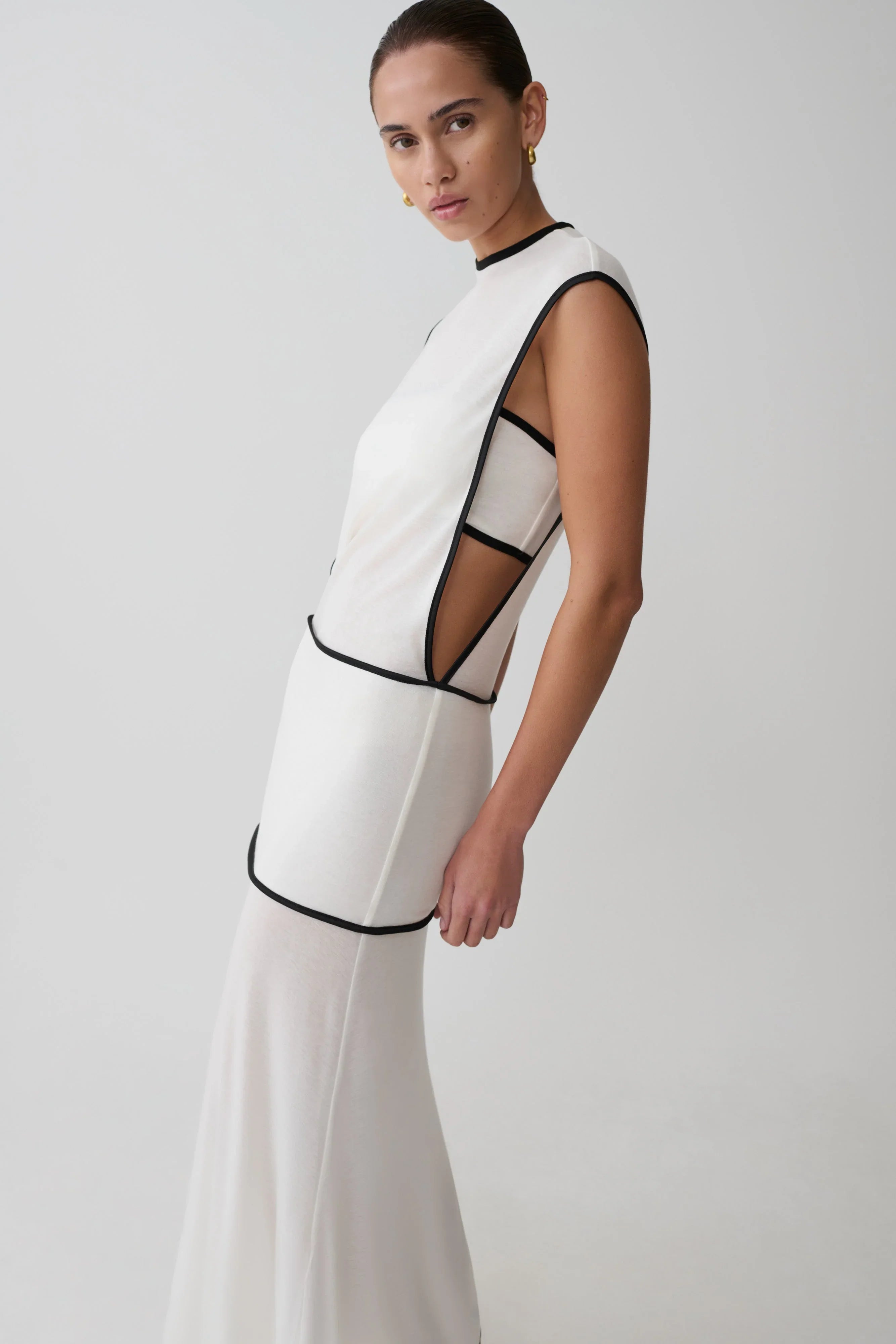 Aris Sleeveless Sheer Maxi Dress Black White