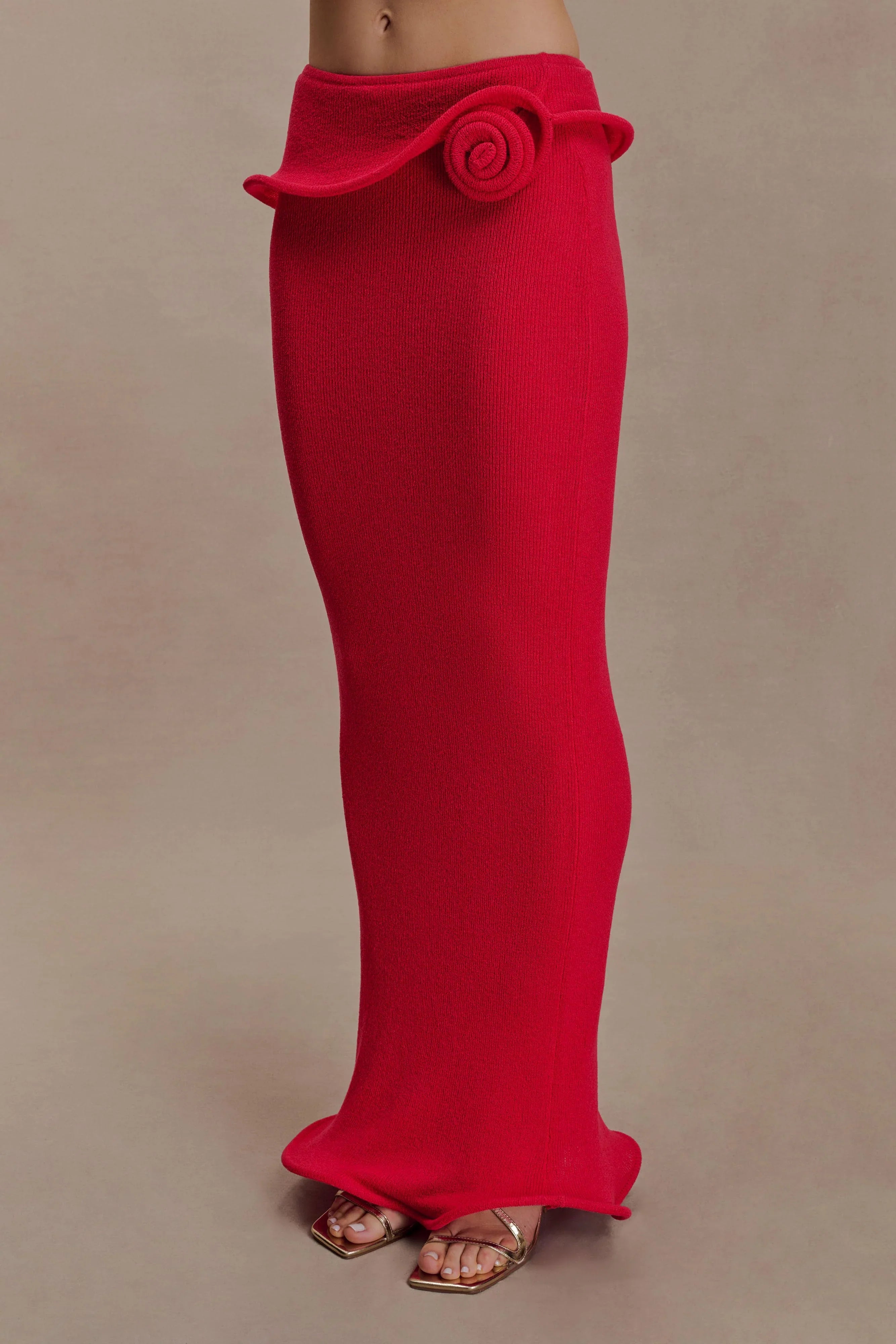 Samira Knit Wired Maxi Skirt Red