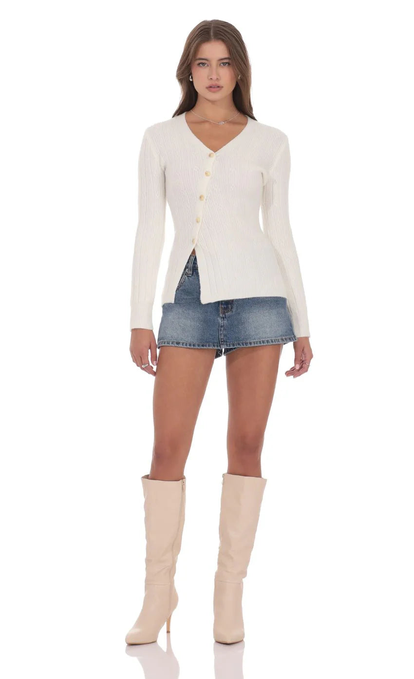 Knit Asymmetrical Cardigan in Ivory