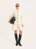 Cream Funnel Neck Cinched Waist Jacket