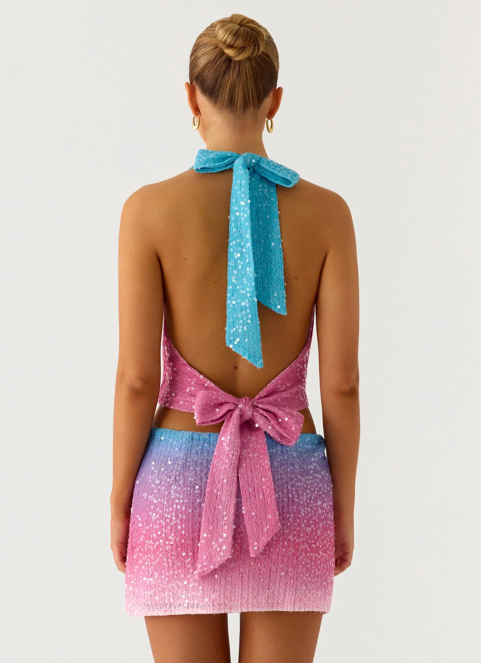 One More Time Sequin Knit Mini Skirt Disco Ombre