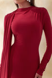 Amaria Red High Neck Maxi Dress With Sash Detail