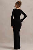 Cosmos Black Asymmetric Long Sleeve Split Maxi Dress