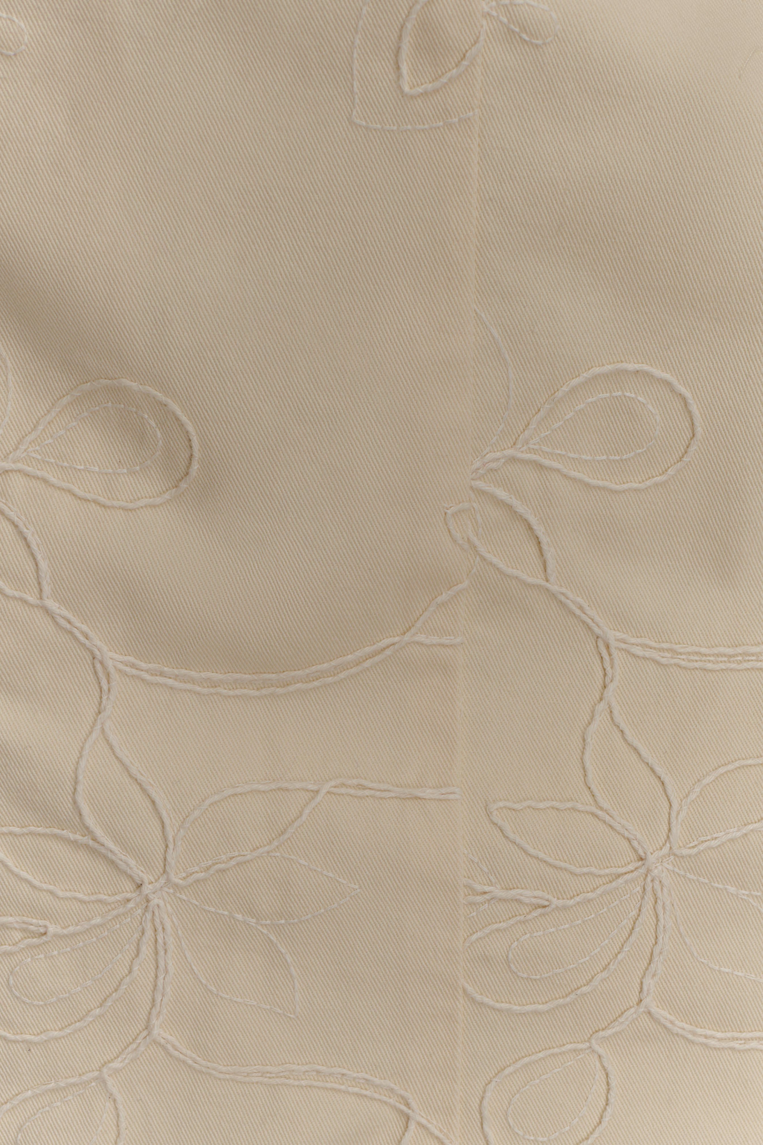 Ebony Embroidered Denim Mini Dress Cream