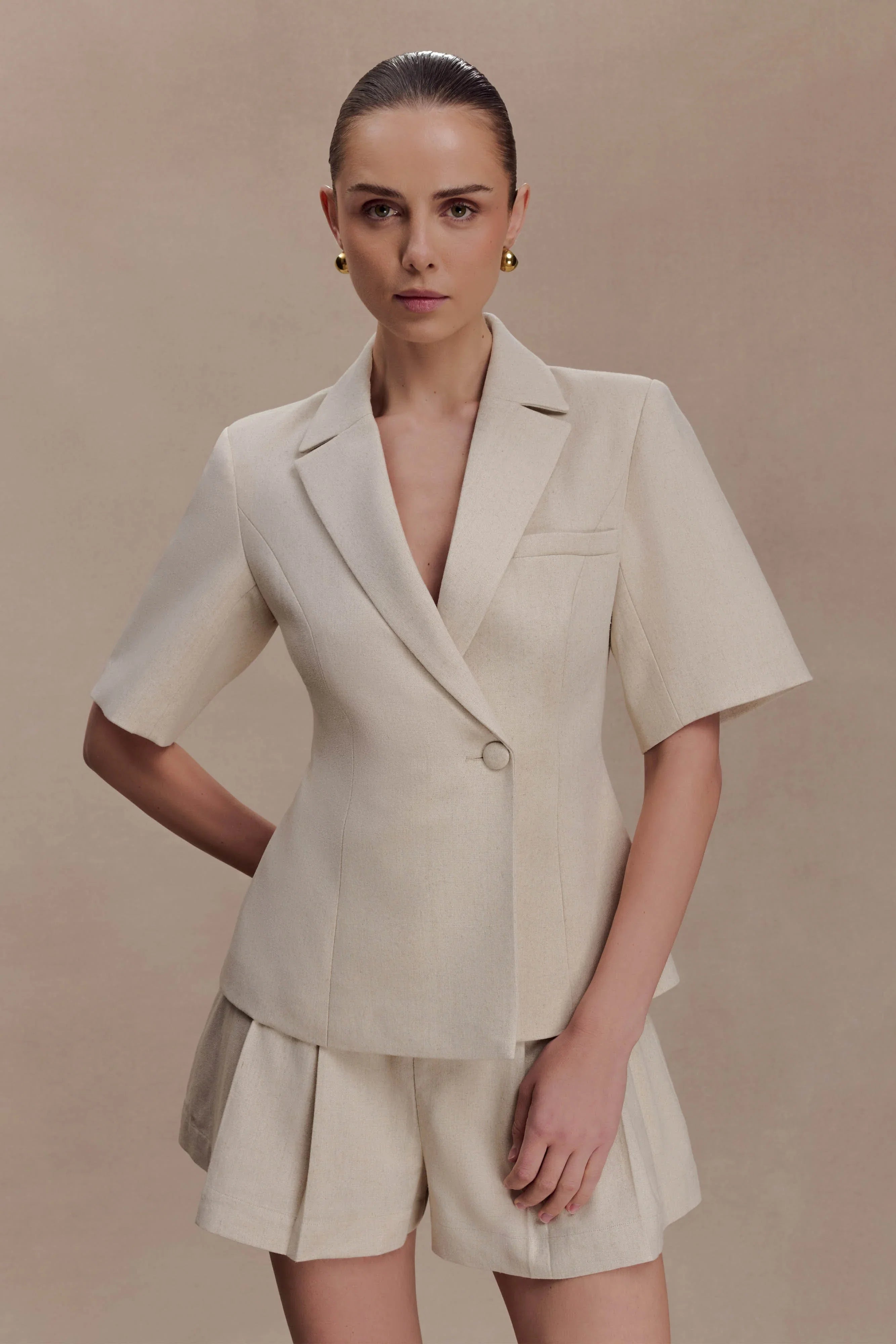 Martine Short Sleeve Linen Top Natural