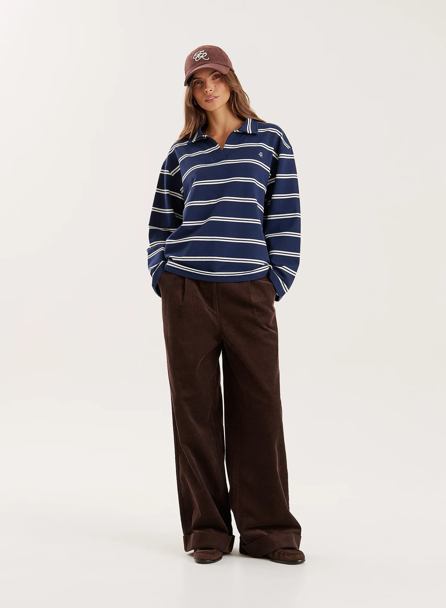 Navy And White Thin Striped Rugby Top