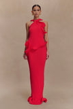 Caprice Halter Knit Maxi Dress Red