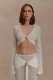 Mania Crochet Long Sleeve Cropped Top Ivory