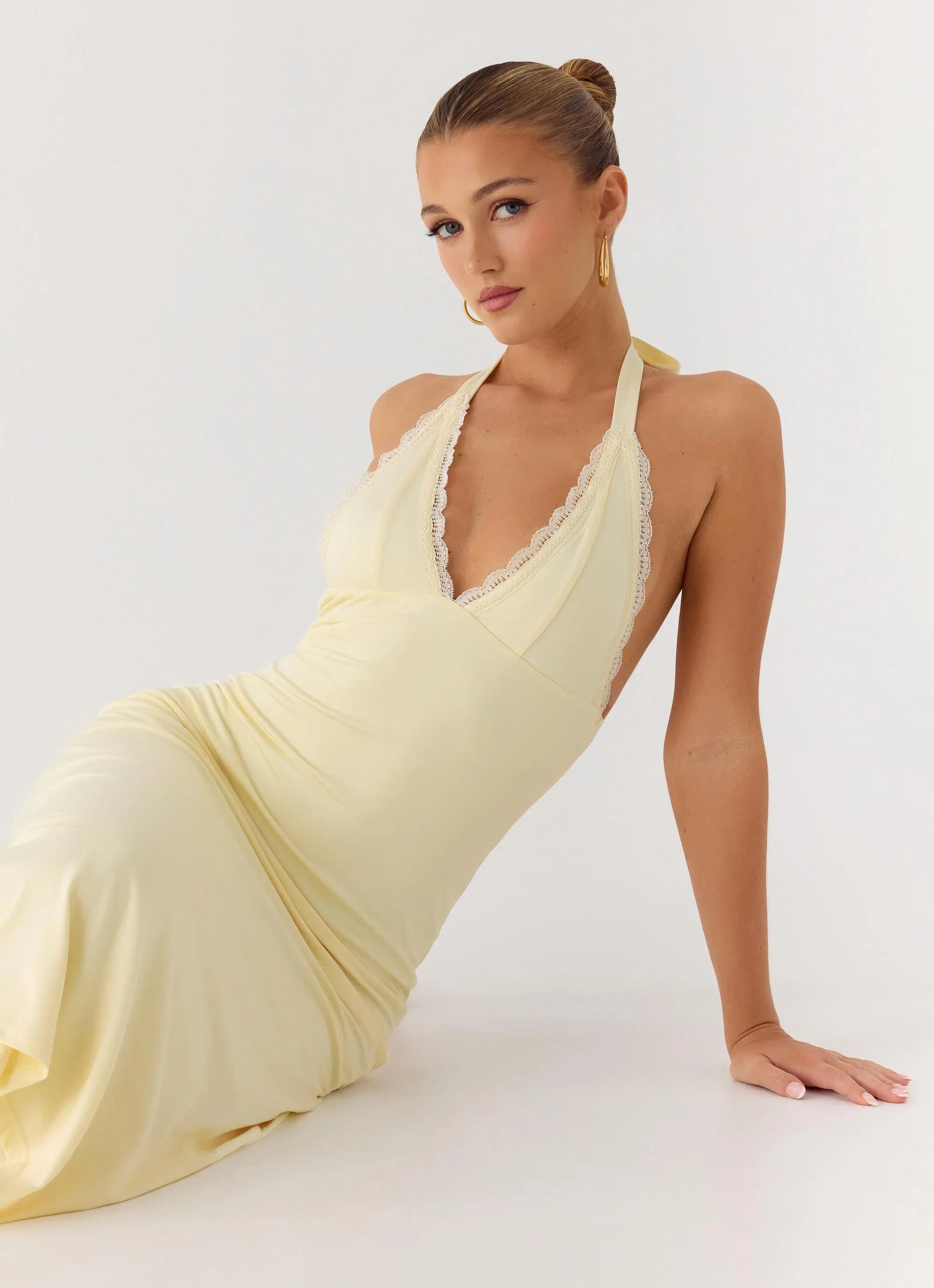 Illuminate Halter Midi Dress Butter Yellow