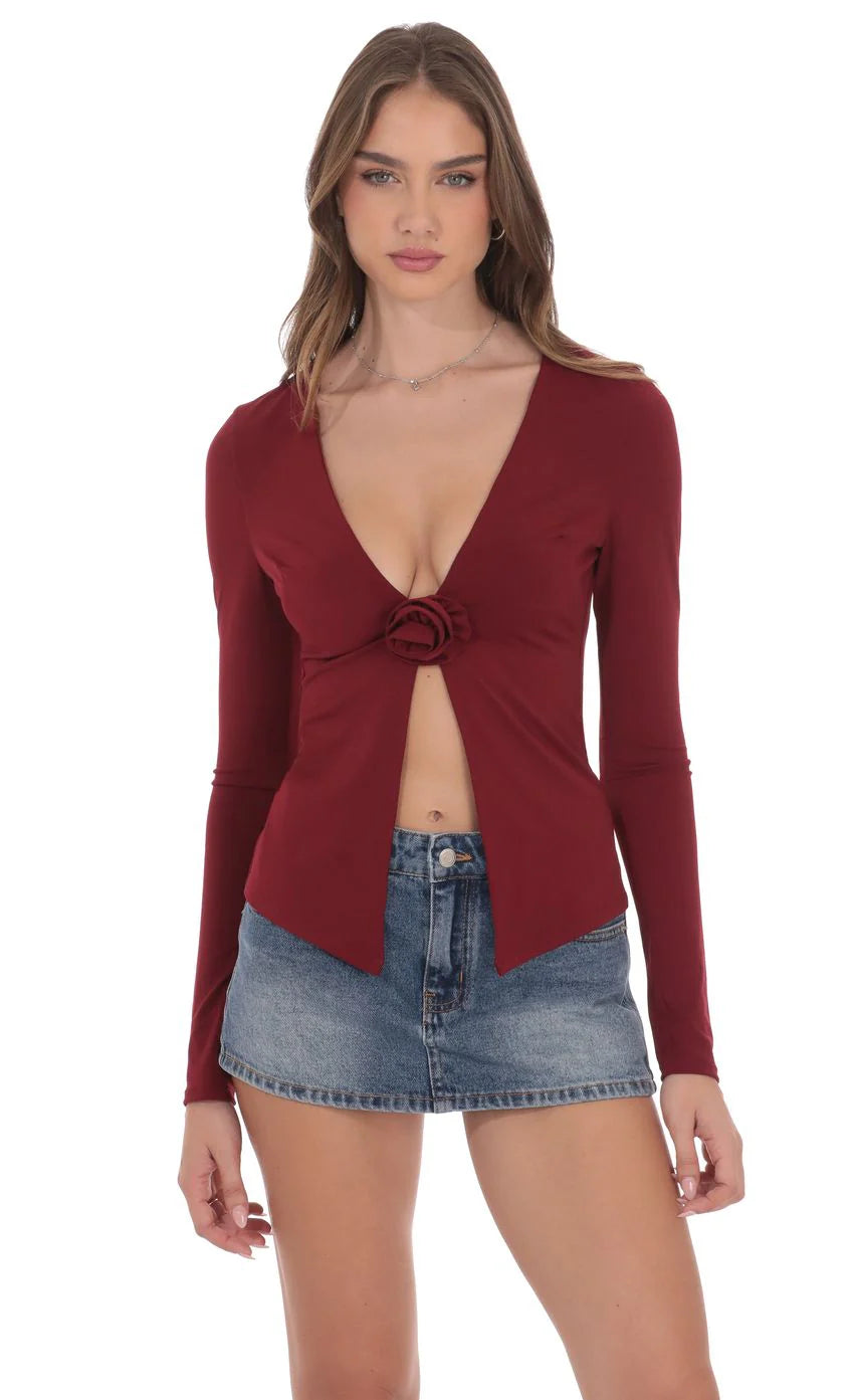 Rosette Fly Away Top in Maroon