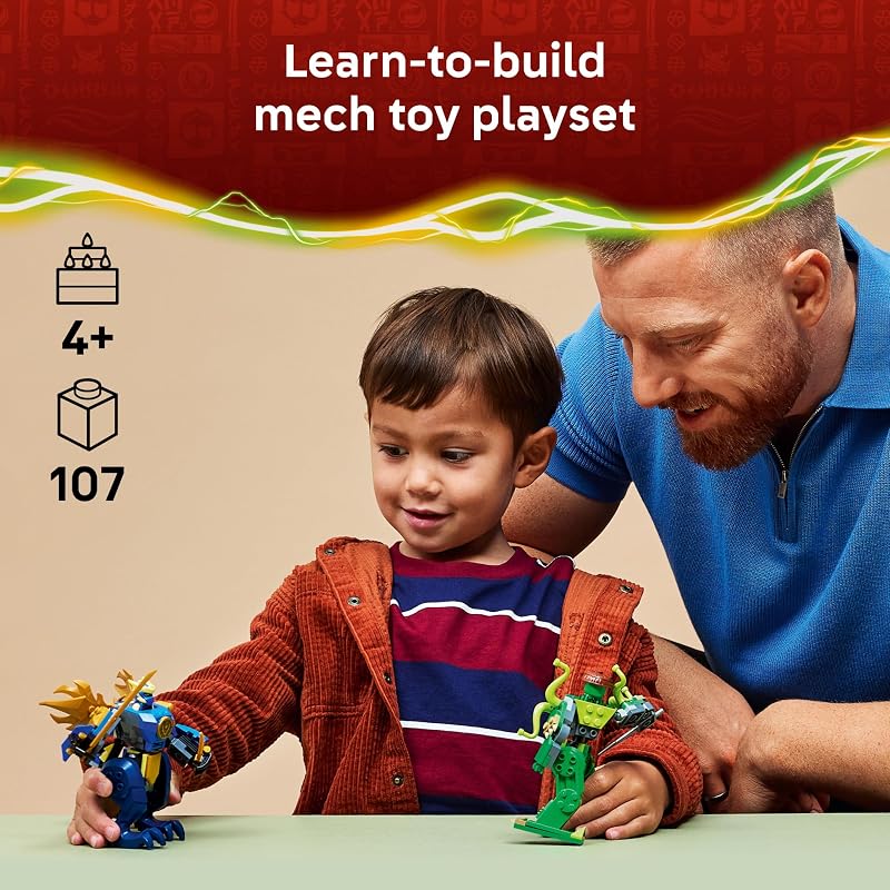 LEGO NINJAGO Jays Dragon Mech Fight Building Toy Pretend Play Set for Boys Girls Ages 4 Includes 2 Minifigures Gifts for Birthdays 71853