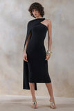 Misoria Black High Neck Midi Dress With Cape Sleeve