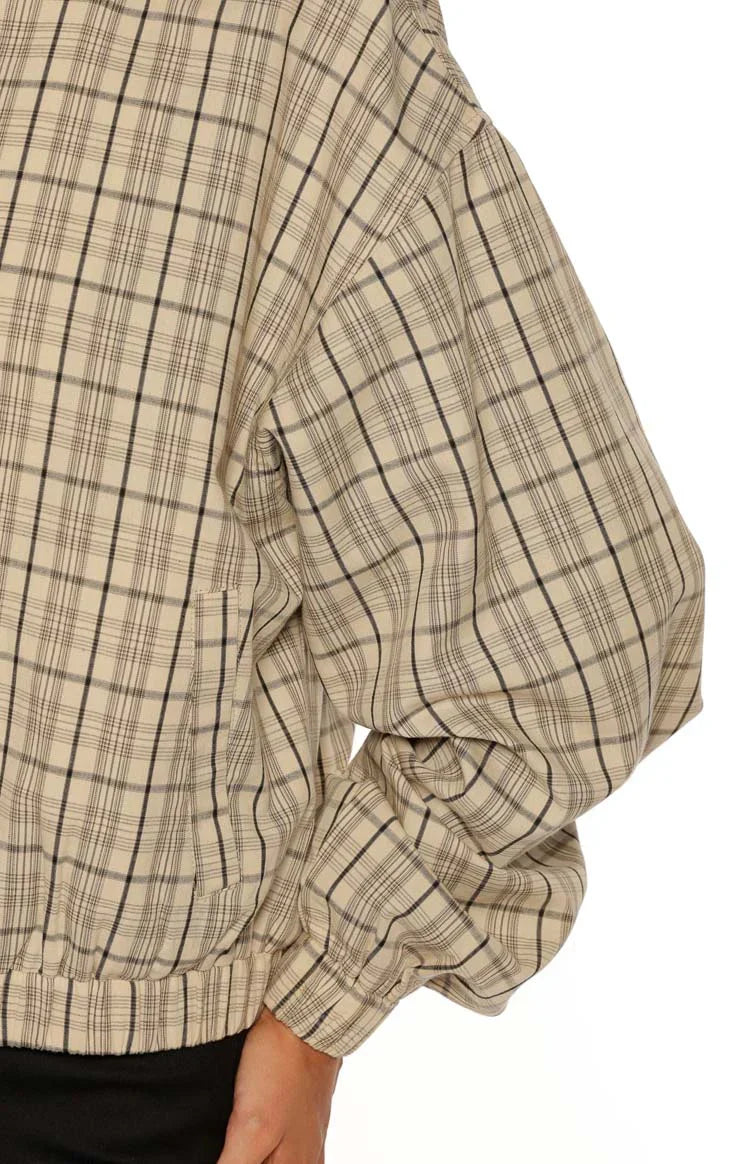 Lee Beige Plaid Funnel Neck Jacket PRE ORDER