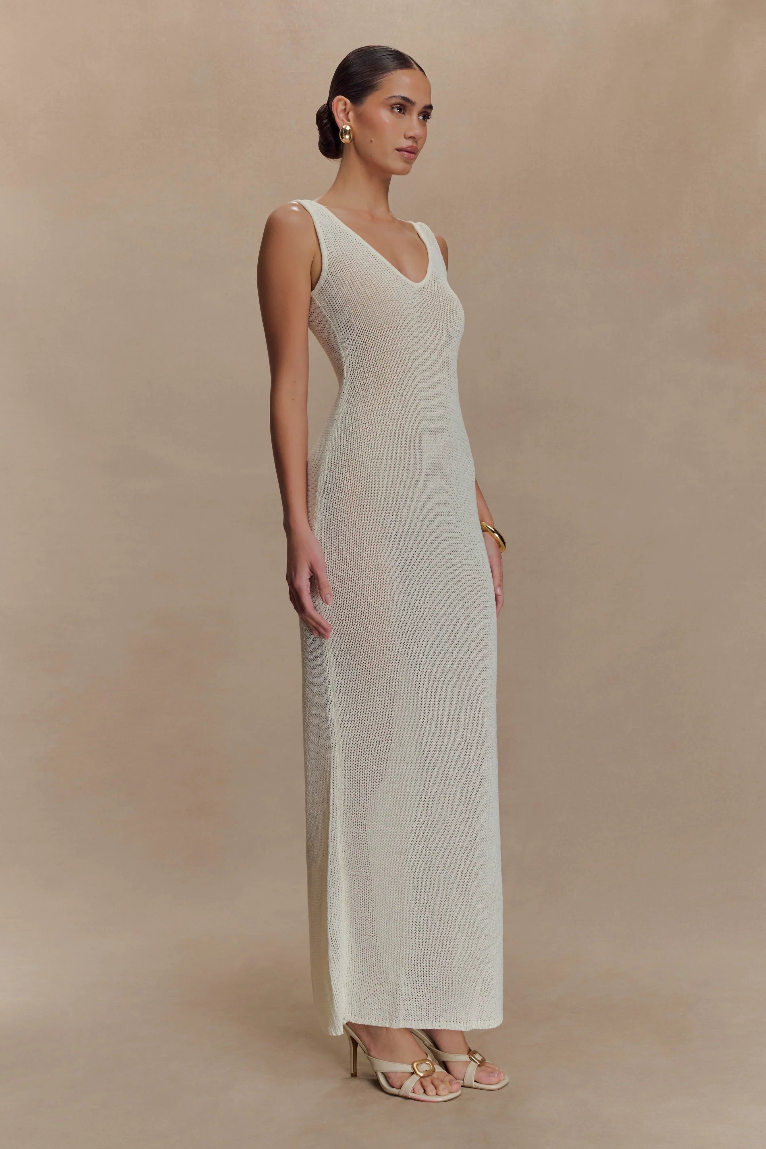 Ari Tape Yarn Knit Maxi Dress White