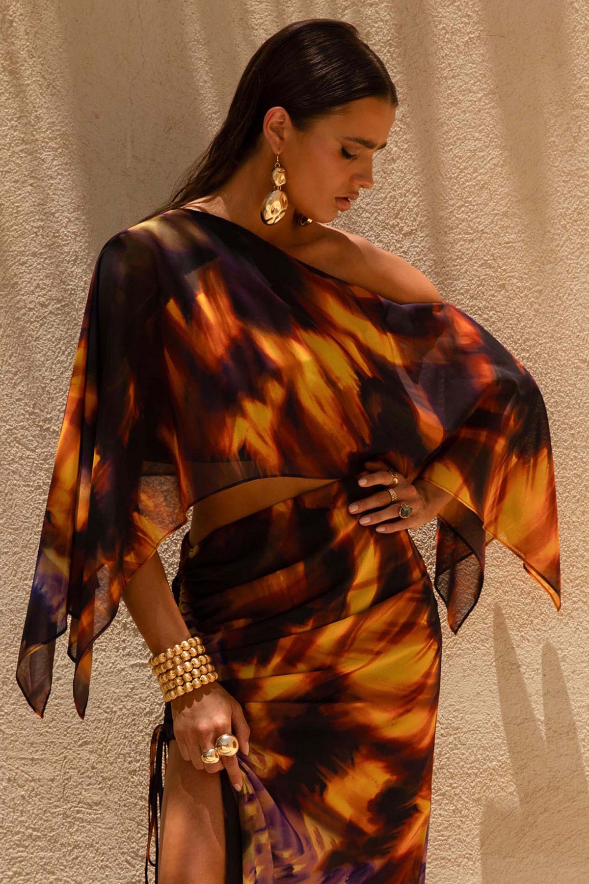 Elysia Smoke Print Asymmetric Crop Top