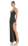 Crepe Rhinestone Corset Maxi Dress in Black