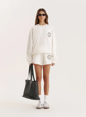 Off White Embroidered Emblem Short