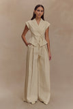 Raya Mid Rise Wide Leg Linen Pant Natural Beige