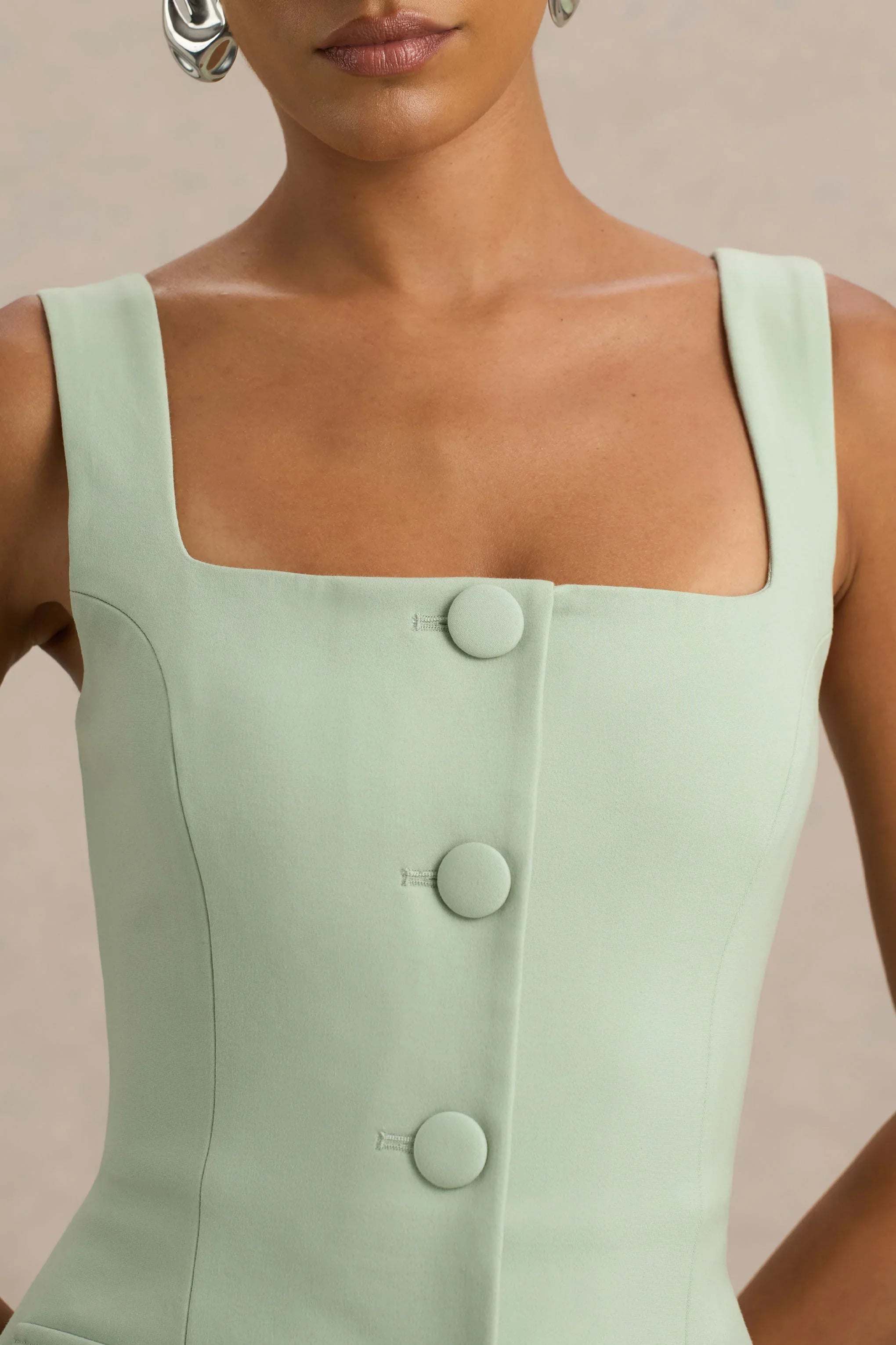 Aceline Light Green Square Neck Tailored Jumpsuit