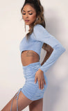 One shoulder Long Sleeve Dress in Blue